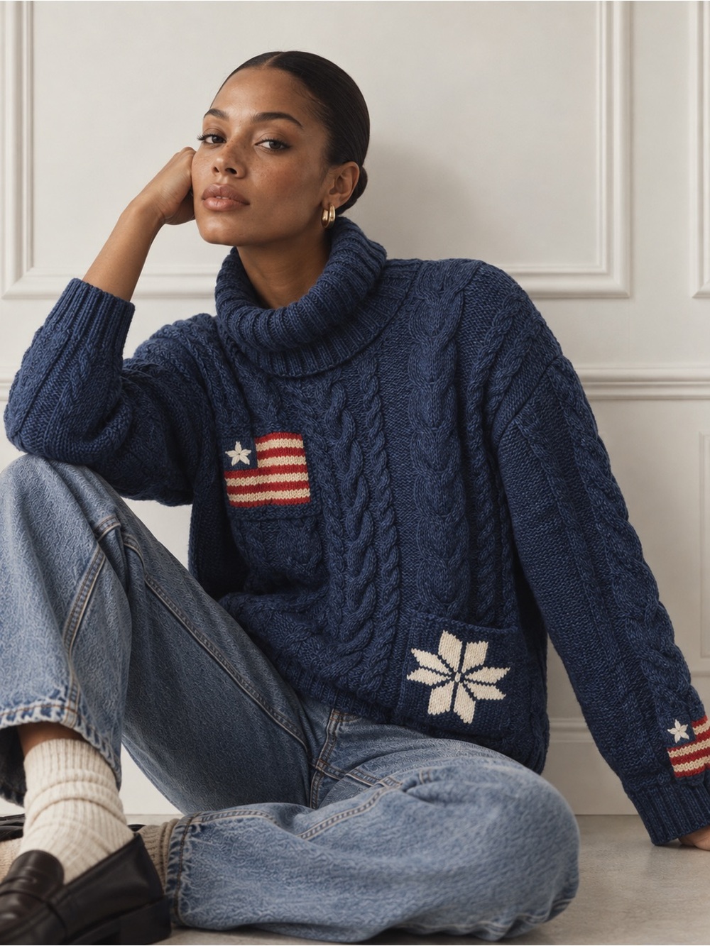 Marisa Christina Vintage Cable-Knit Turtleneck — Medium